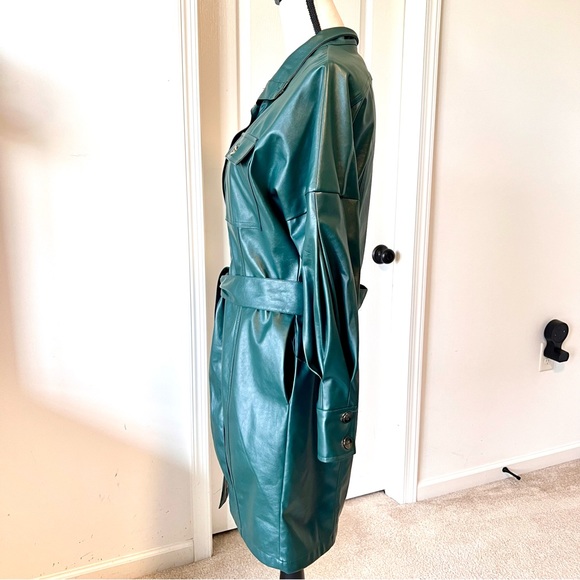 NEW YORK & COMPANY Green Faux Leather Button Down Shirt Dress—SZ. XS - Picture 8 of 17